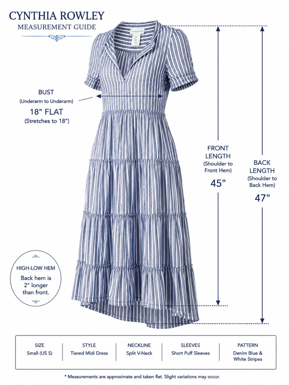 Cynthia Rowley Coastal Blue & White Stripe Tiered Midi Dress | Size Small - Picture 5 of 6